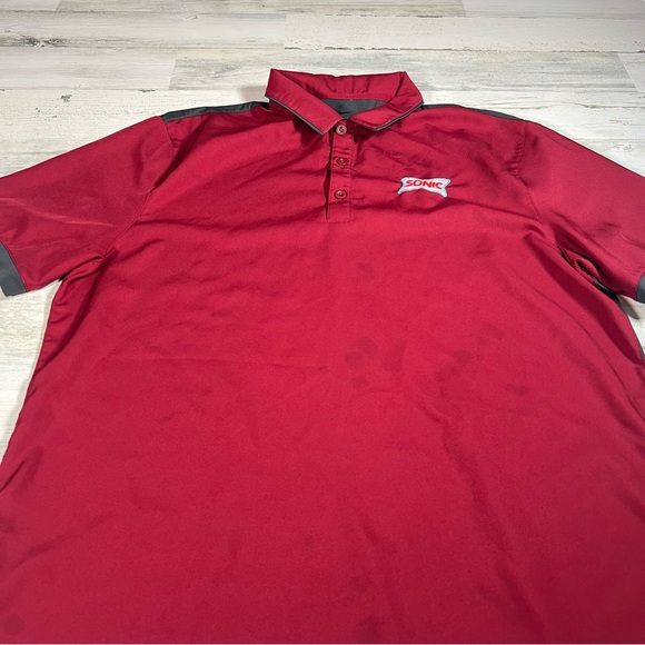 Nike Golf Men’s Sonic Performance Polo Shirt Red Gray Size Large Fast Food - Picture 2 of 6